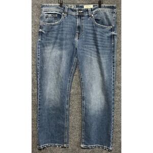 TK Axel Mens Slim Boot Jeans W 38 L 30 Blue Denim Frayed Hem‎ Distressed